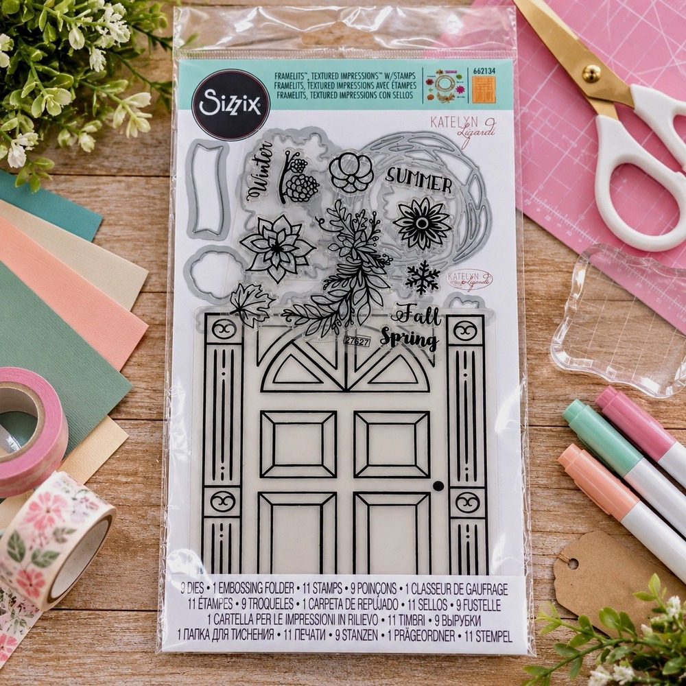 Sizzix 662134 Door Wreath Framelits Dies Stamps Embossing Folder Katelyn Lizardi